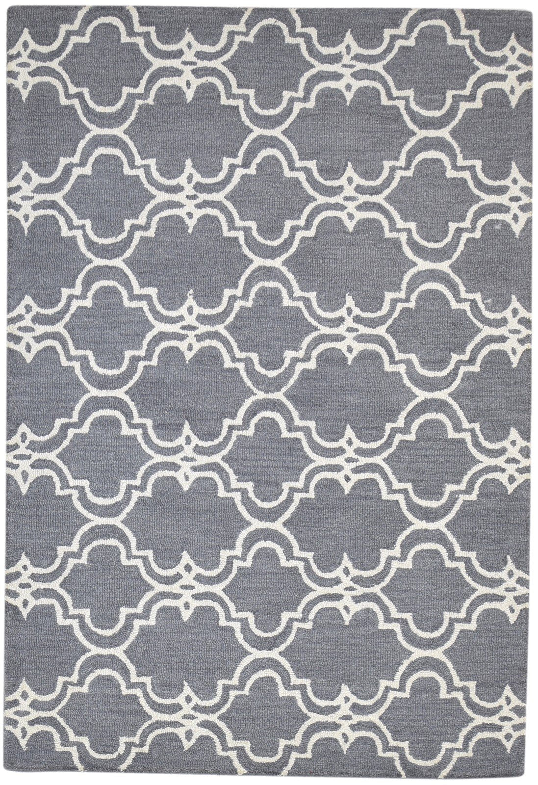 Hand Tufted Dark Grey Wool Rug 4' X 6' Modern Moroccan Trellis Room Size Carpet 