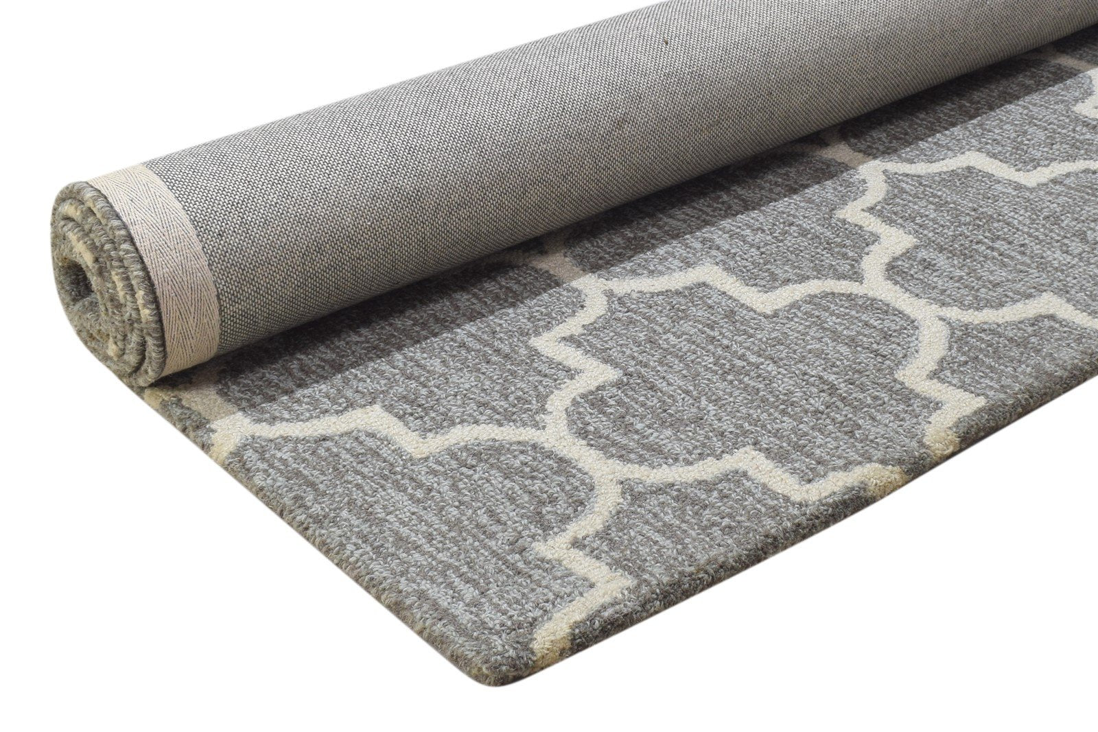 Grey Wool Rug 4' X 6' Modern Hand Tufted Moroccan Trellis Room Size Carpet 