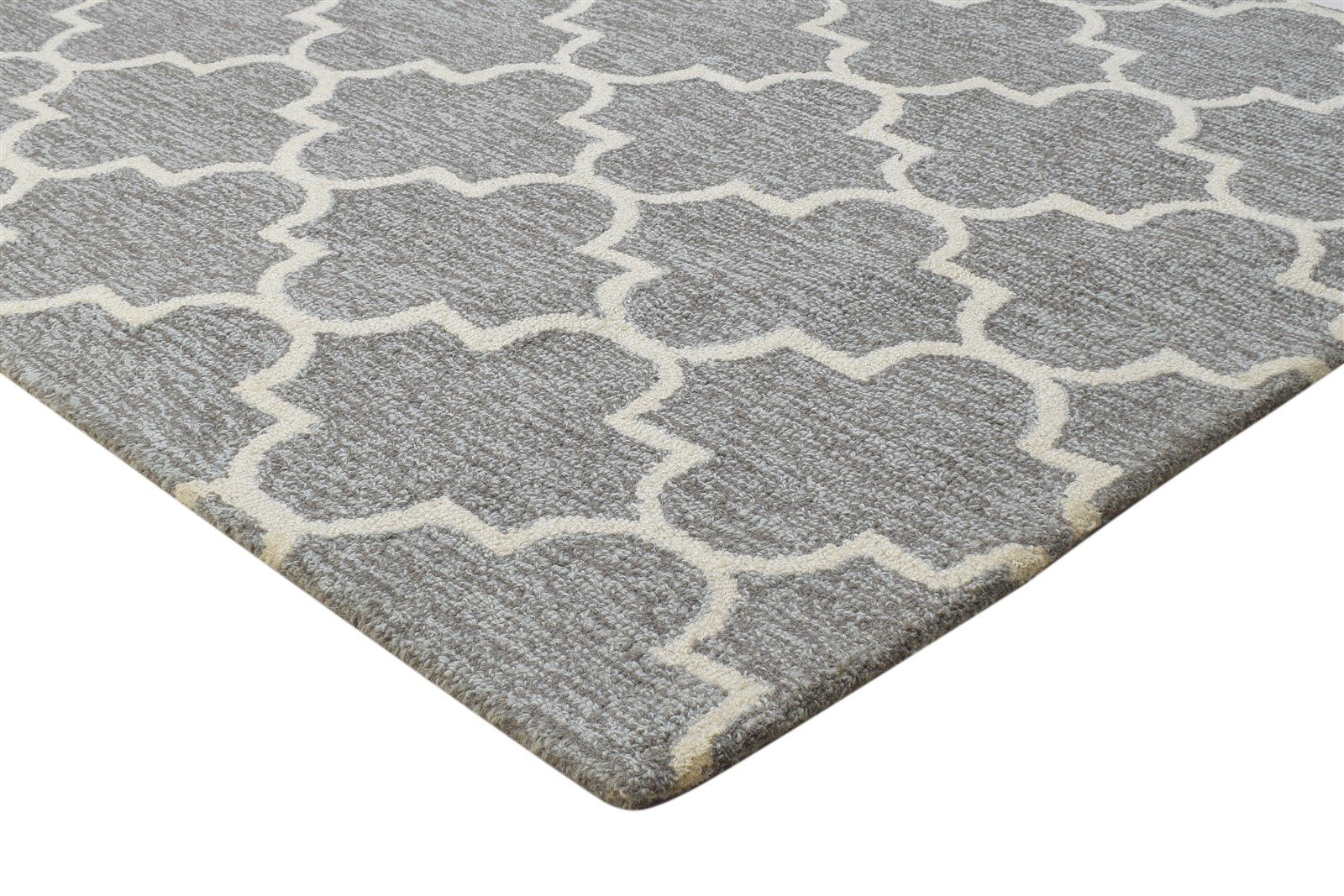 Grey Wool Rug 4' X 6' Modern Hand Tufted Moroccan Trellis Room Size Carpet 