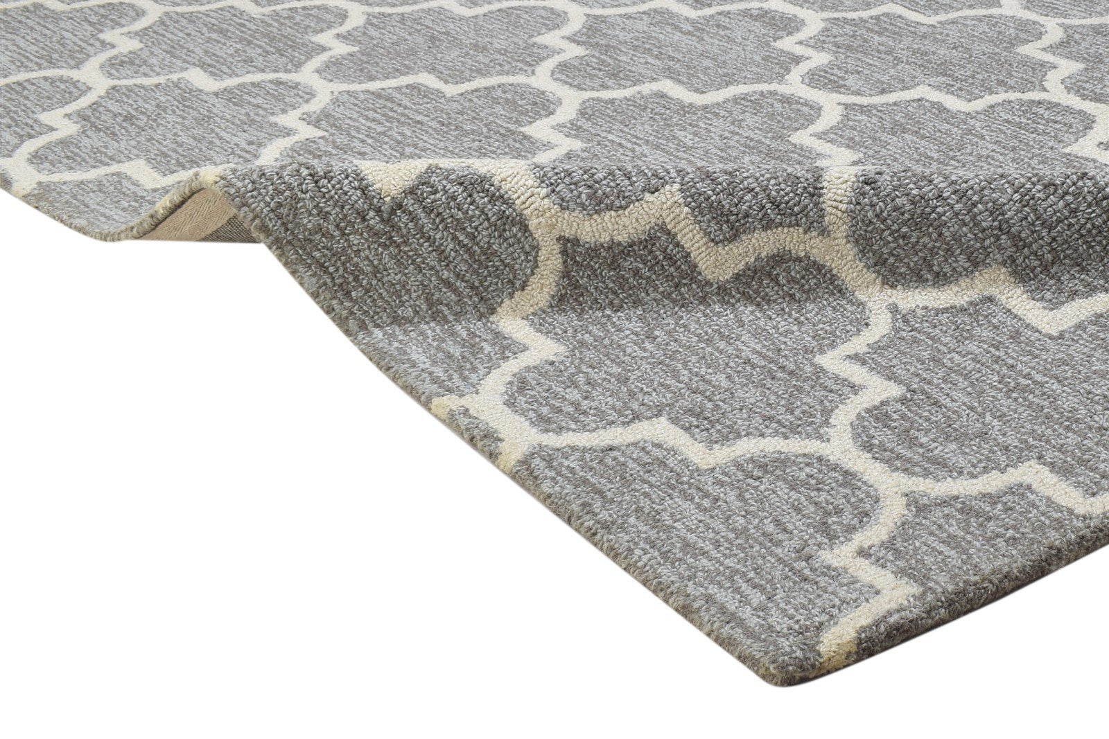 Grey Wool Rug 4' X 6' Modern Hand Tufted Moroccan Trellis Room Size Carpet 