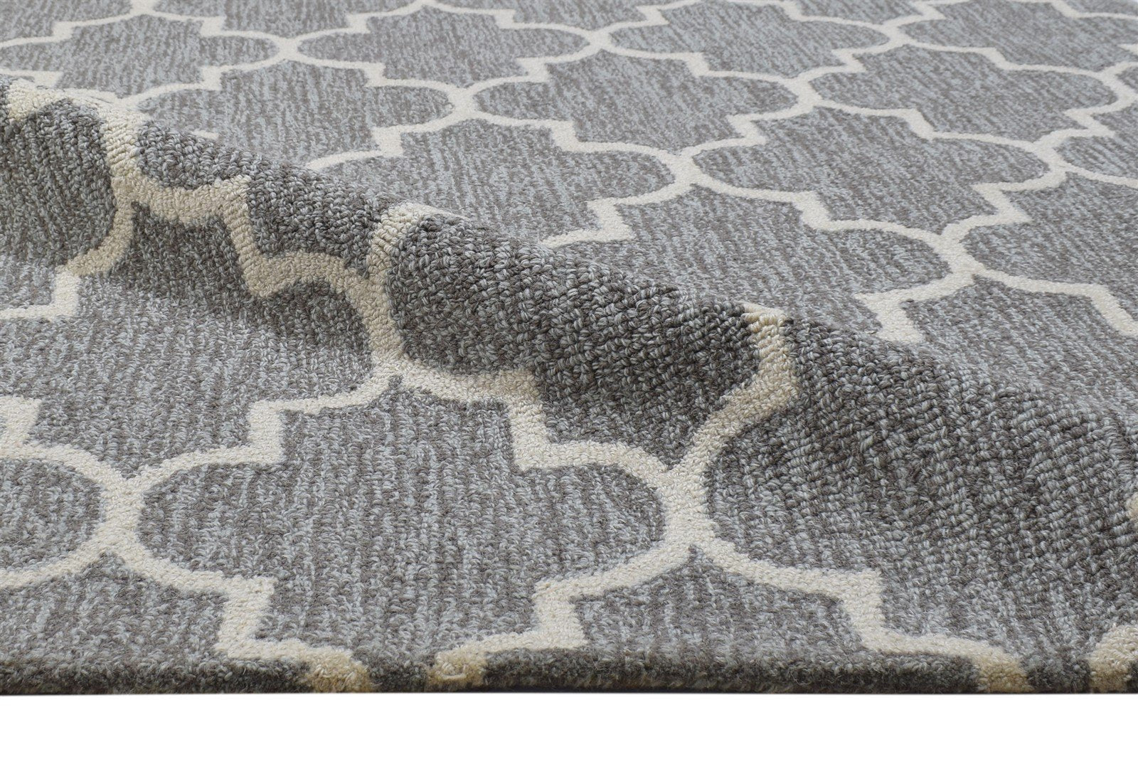 Grey Wool Rug 4' X 6' Modern Hand Tufted Moroccan Trellis Room Size Carpet 