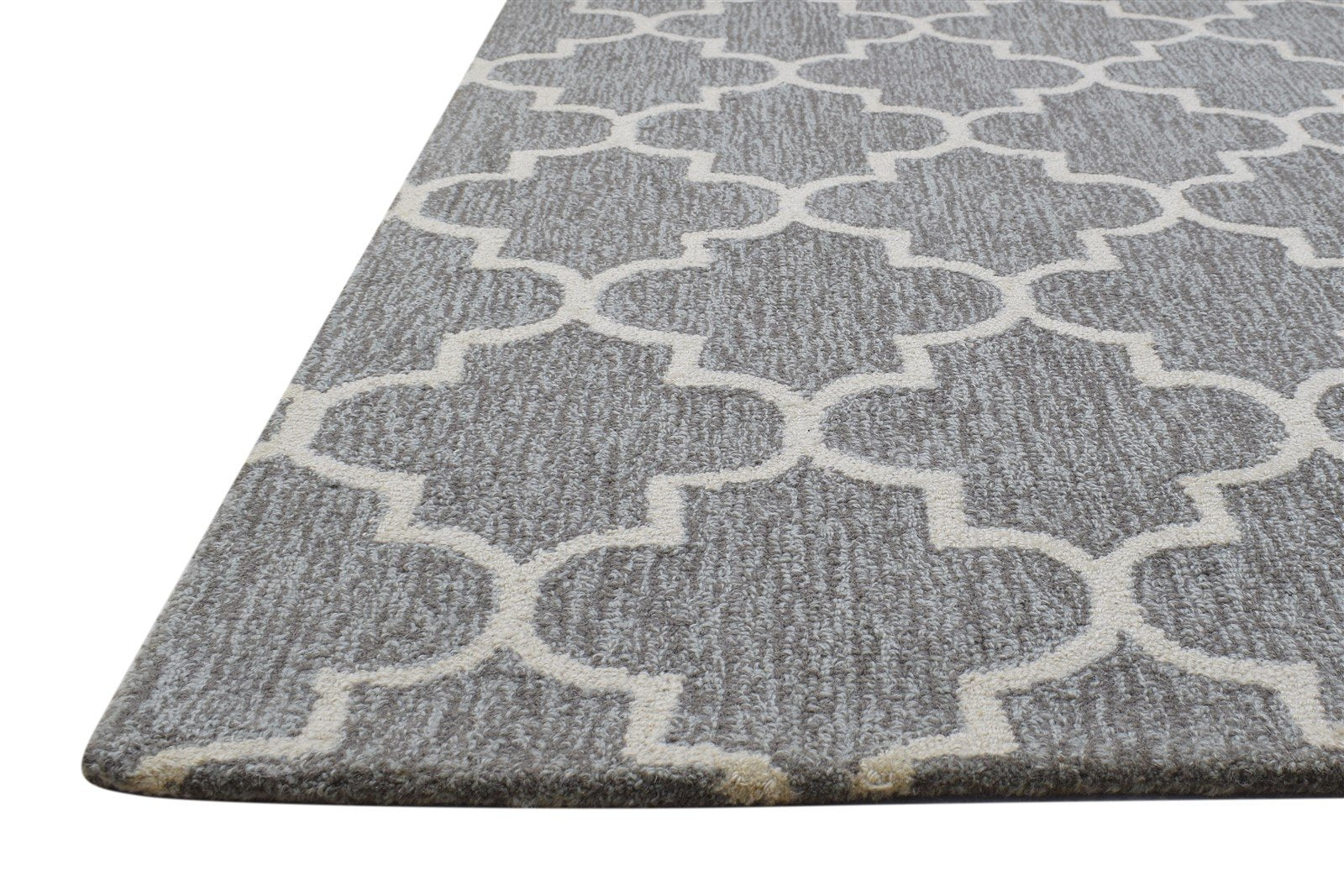 Grey Wool Rug 4' X 6' Modern Hand Tufted Moroccan Trellis Room Size Carpet 