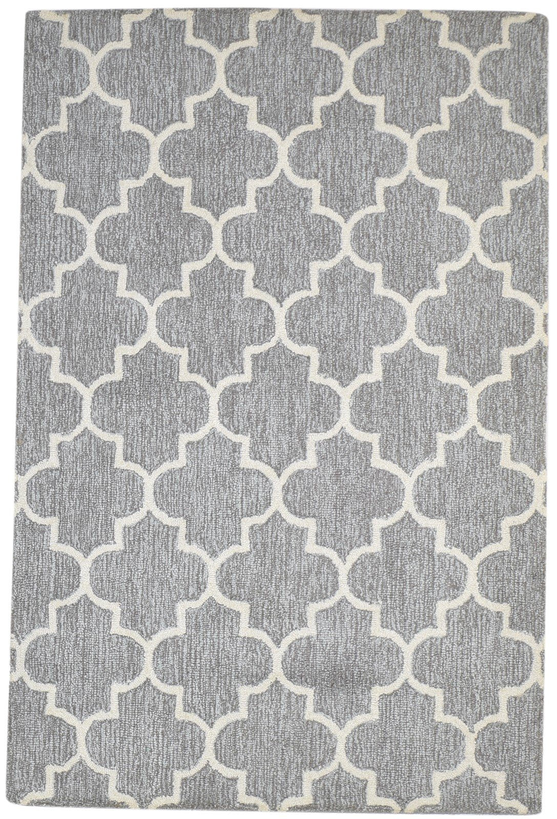 Grey Wool Rug 4' X 6' Modern Hand Tufted Moroccan Trellis Room Size Carpet 