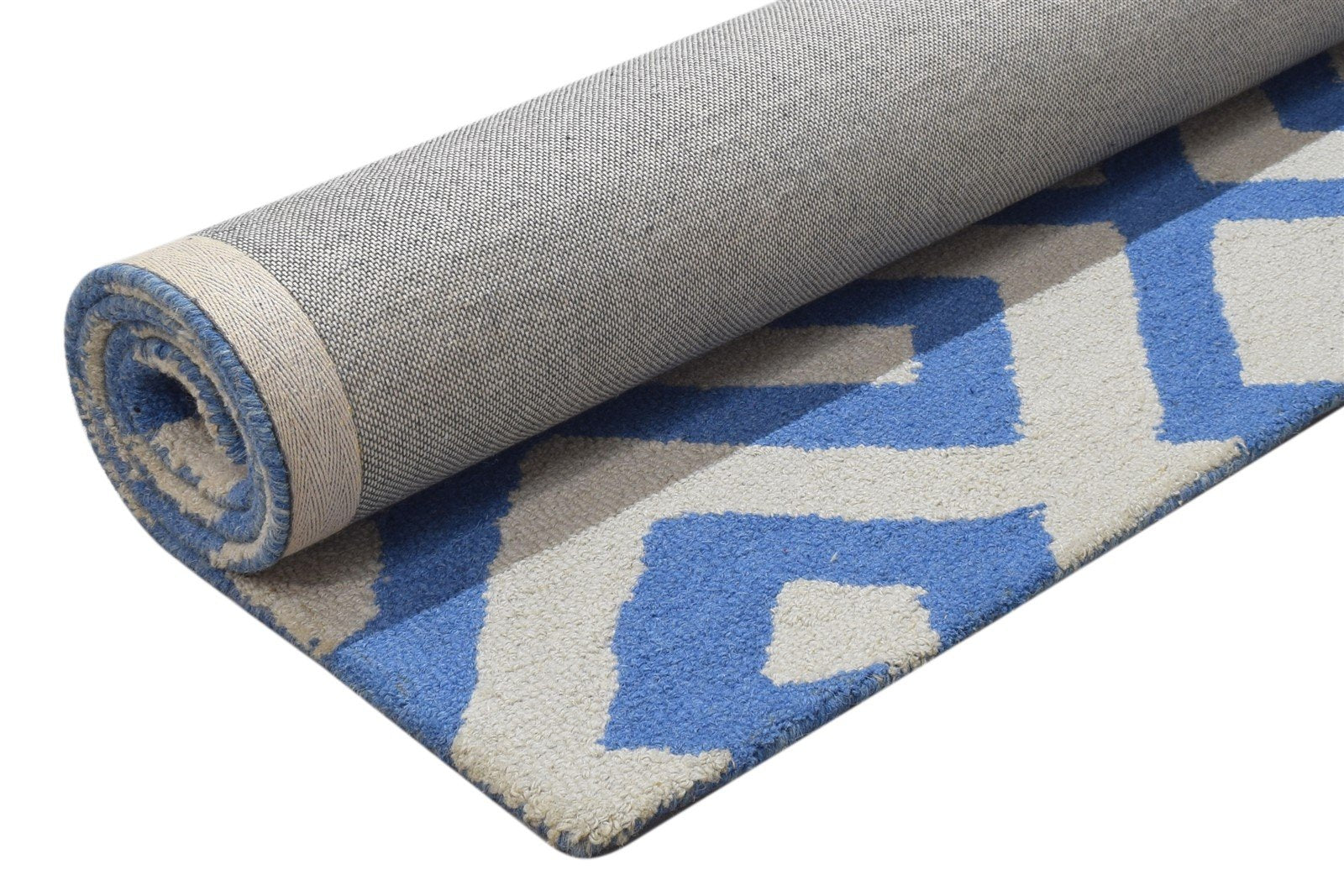 4' X 6' Rug Wool Blue Modern Hand Tufted Scandinavian Geometric Room Size Carpet 