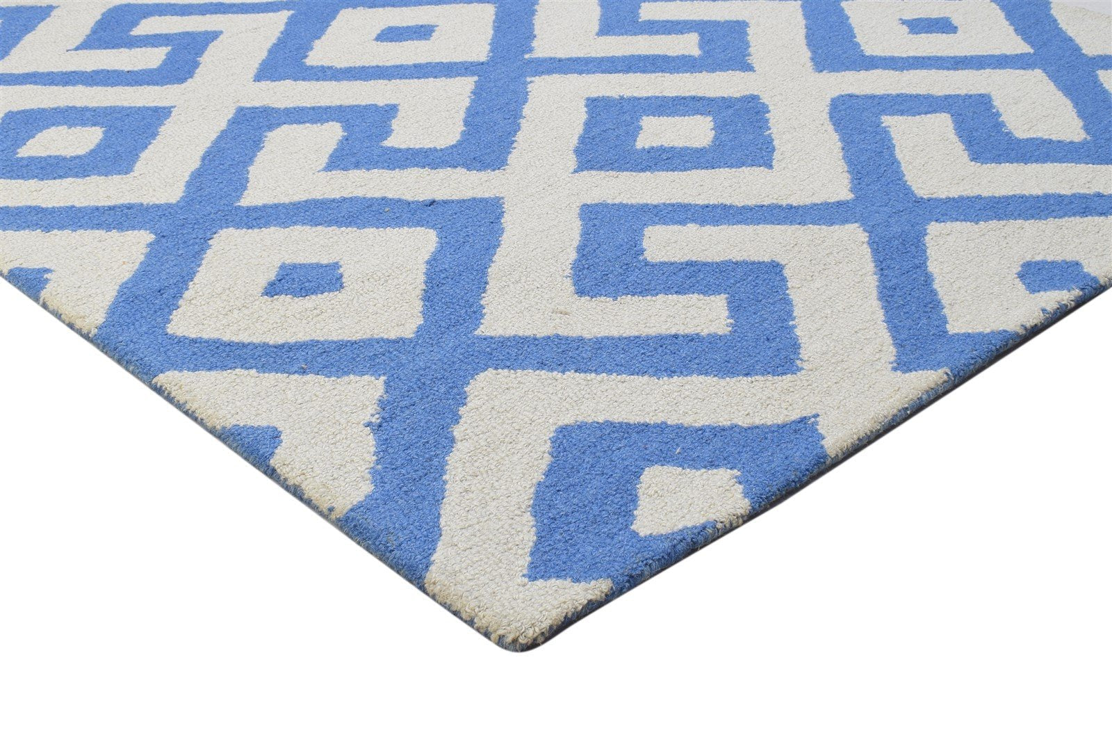 4' X 6' Rug Wool Blue Modern Hand Tufted Scandinavian Geometric Room Size Carpet 