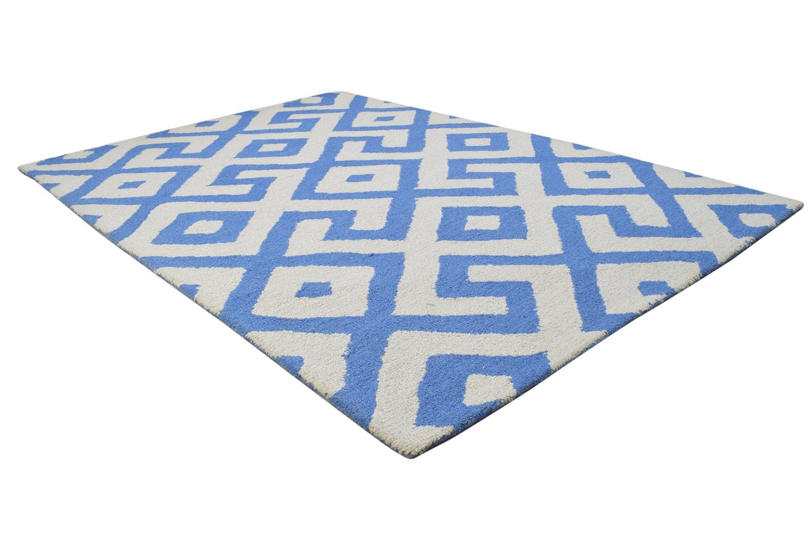 4' X 6' Rug Wool Blue Modern Hand Tufted Scandinavian Geometric Room Size Carpet 