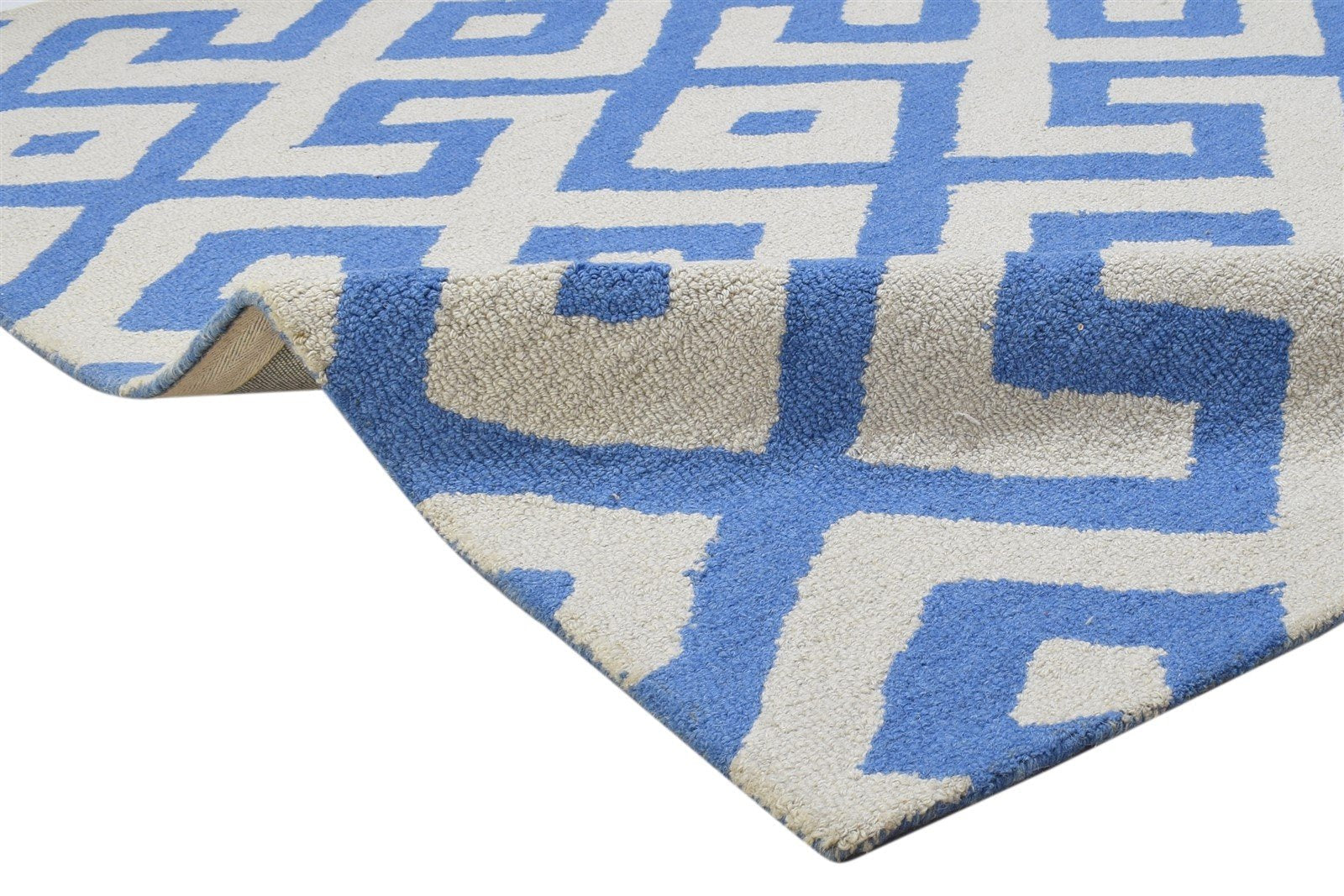 4' X 6' Rug Wool Blue Modern Hand Tufted Scandinavian Geometric Room Size Carpet 