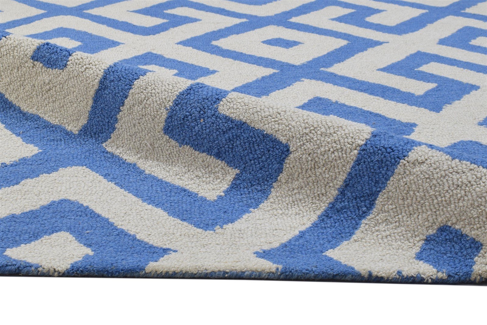 4' X 6' Rug Wool Blue Modern Hand Tufted Scandinavian Geometric Room Size Carpet 