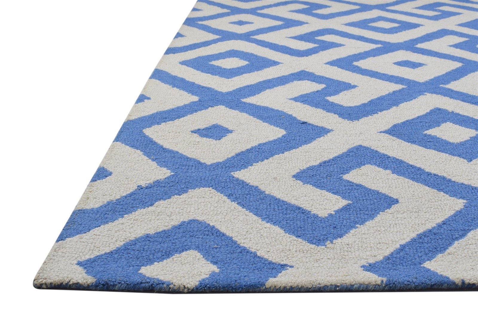 4' X 6' Rug Wool Blue Modern Hand Tufted Scandinavian Geometric Room Size Carpet 