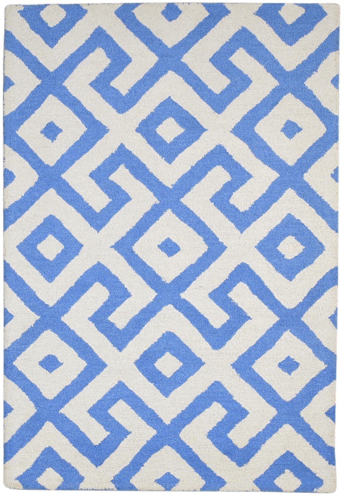 4' X 6' Rug Wool Blue Modern Hand Tufted Scandinavian Geometric Room Size Carpet 