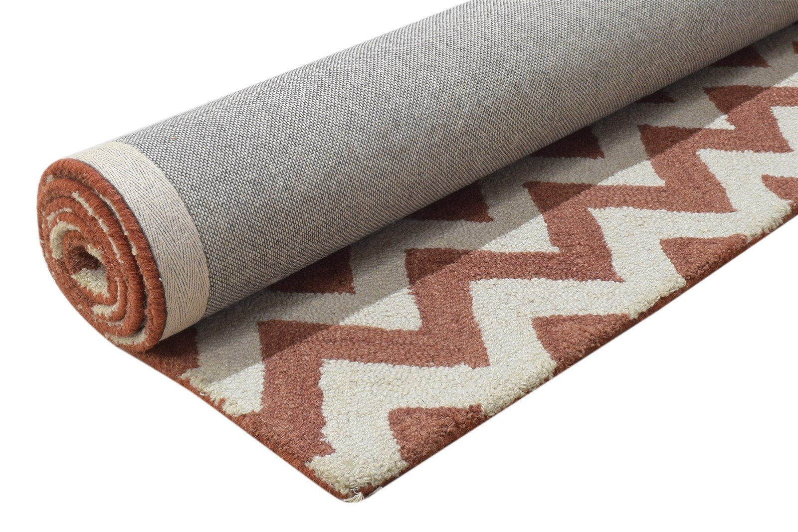 Wool Rust Rug 4' X 6' Modern Hand Tufted Scandinavian Chevron Room Size Carpet 