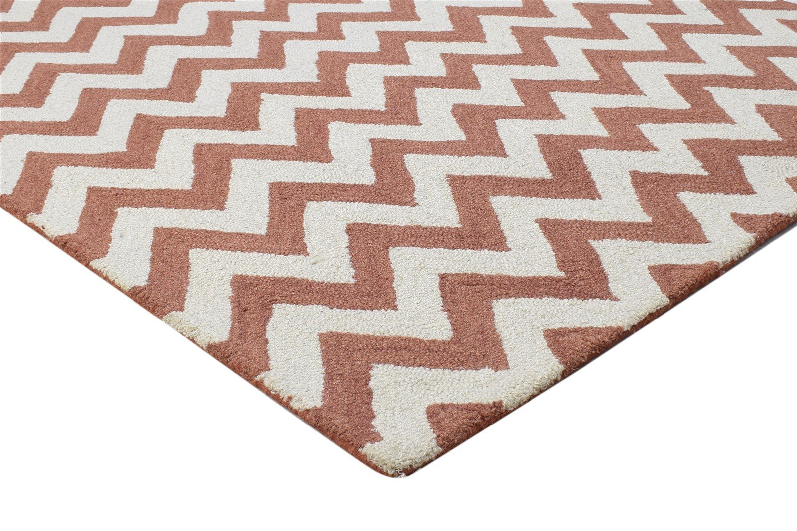 Wool Rust Rug 4' X 6' Modern Hand Tufted Scandinavian Chevron Room Size Carpet 