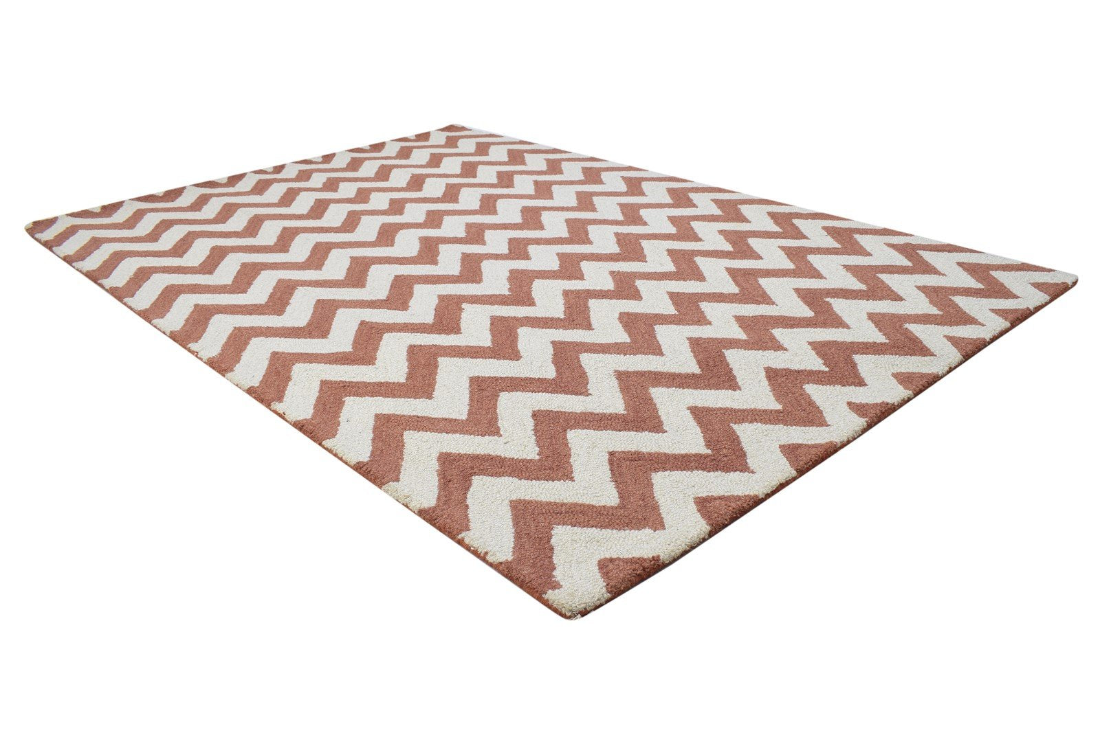 Wool Rust Rug 4' X 6' Modern Hand Tufted Scandinavian Chevron Room Size Carpet 