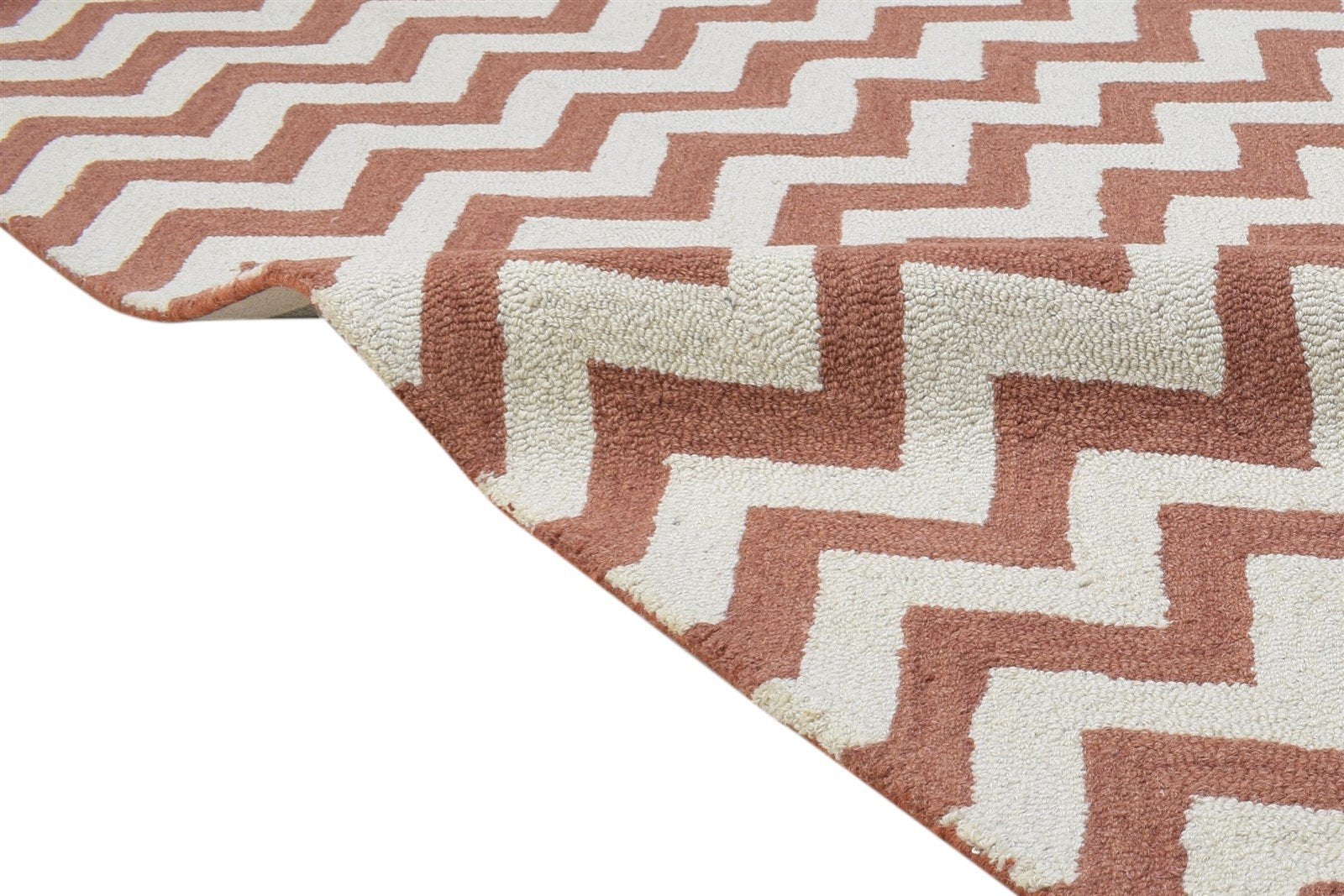 Wool Rust Rug 4' X 6' Modern Hand Tufted Scandinavian Chevron Room Size Carpet 