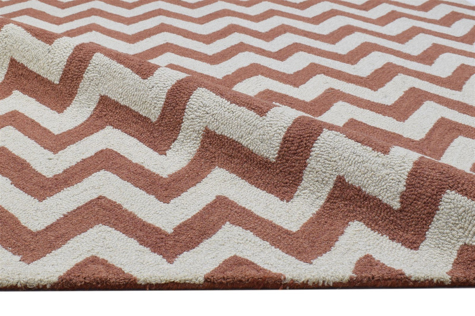 Wool Rust Rug 4' X 6' Modern Hand Tufted Scandinavian Chevron Room Size Carpet 