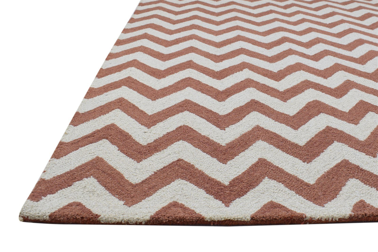 Wool Rust Rug 4' X 6' Modern Hand Tufted Scandinavian Chevron Room Size Carpet 