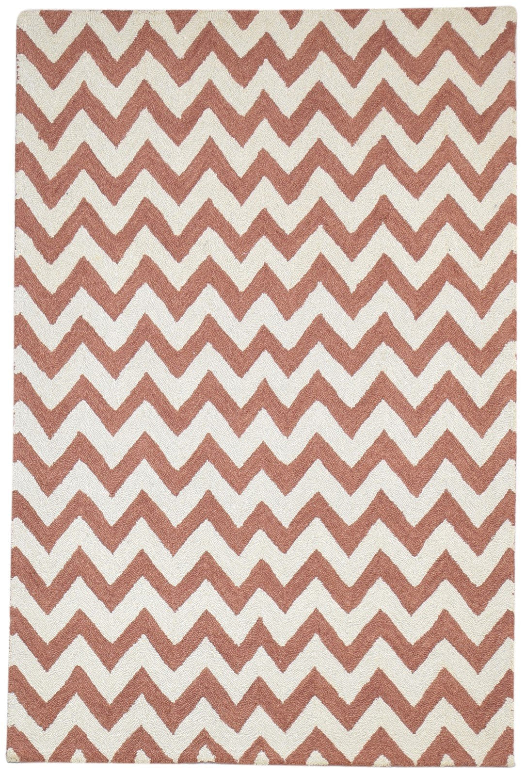 Wool Rust Rug 4' X 6' Modern Hand Tufted Scandinavian Chevron Room Size Carpet 