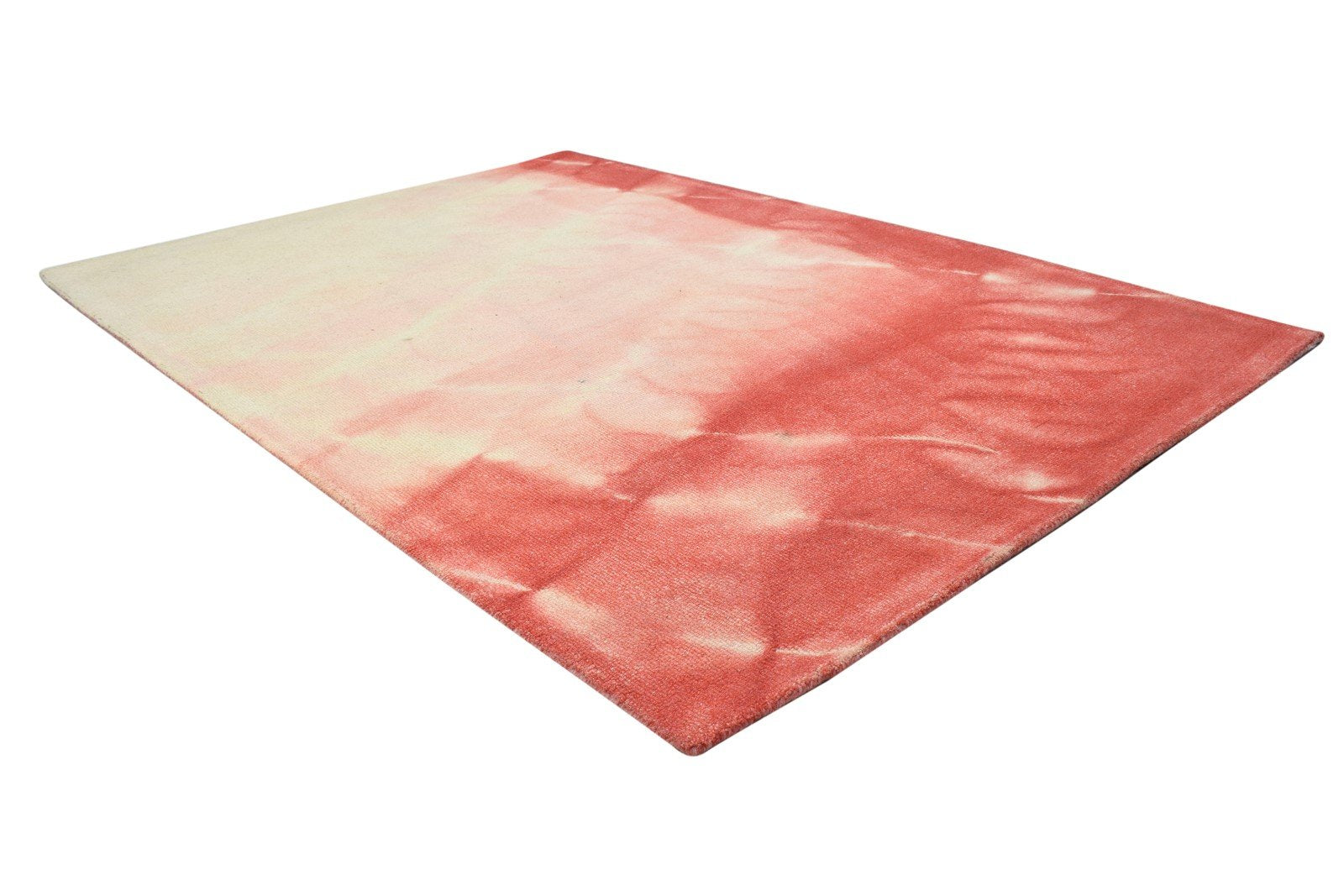 Hand Tufted Red Wool Rug 4' X 6' Modern Shibori Tie Dye Room Size Carpet 