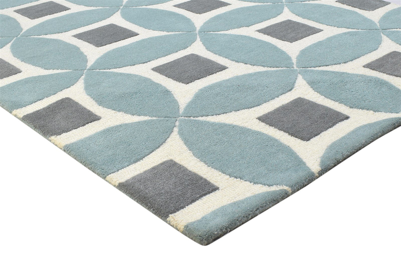 Blue Wool Rug 4' X 6' Modern Hand Tufted Moroccan Geometric Room Size Carpet 