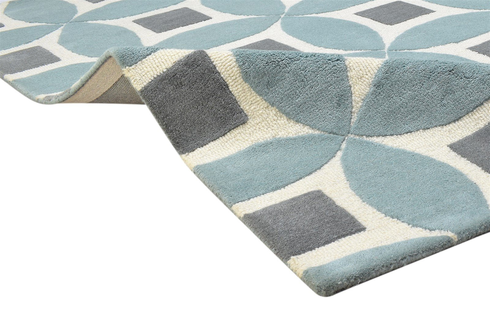 Blue Wool Rug 4' X 6' Modern Hand Tufted Moroccan Geometric Room Size Carpet 