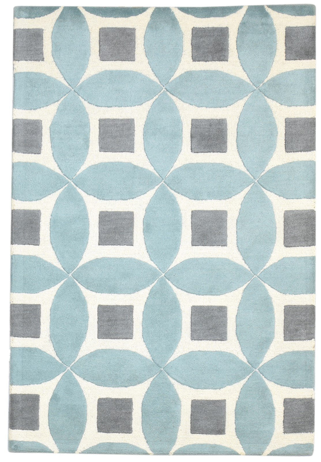 Blue Wool Rug 4' X 6' Modern Hand Tufted Moroccan Geometric Room Size Carpet 