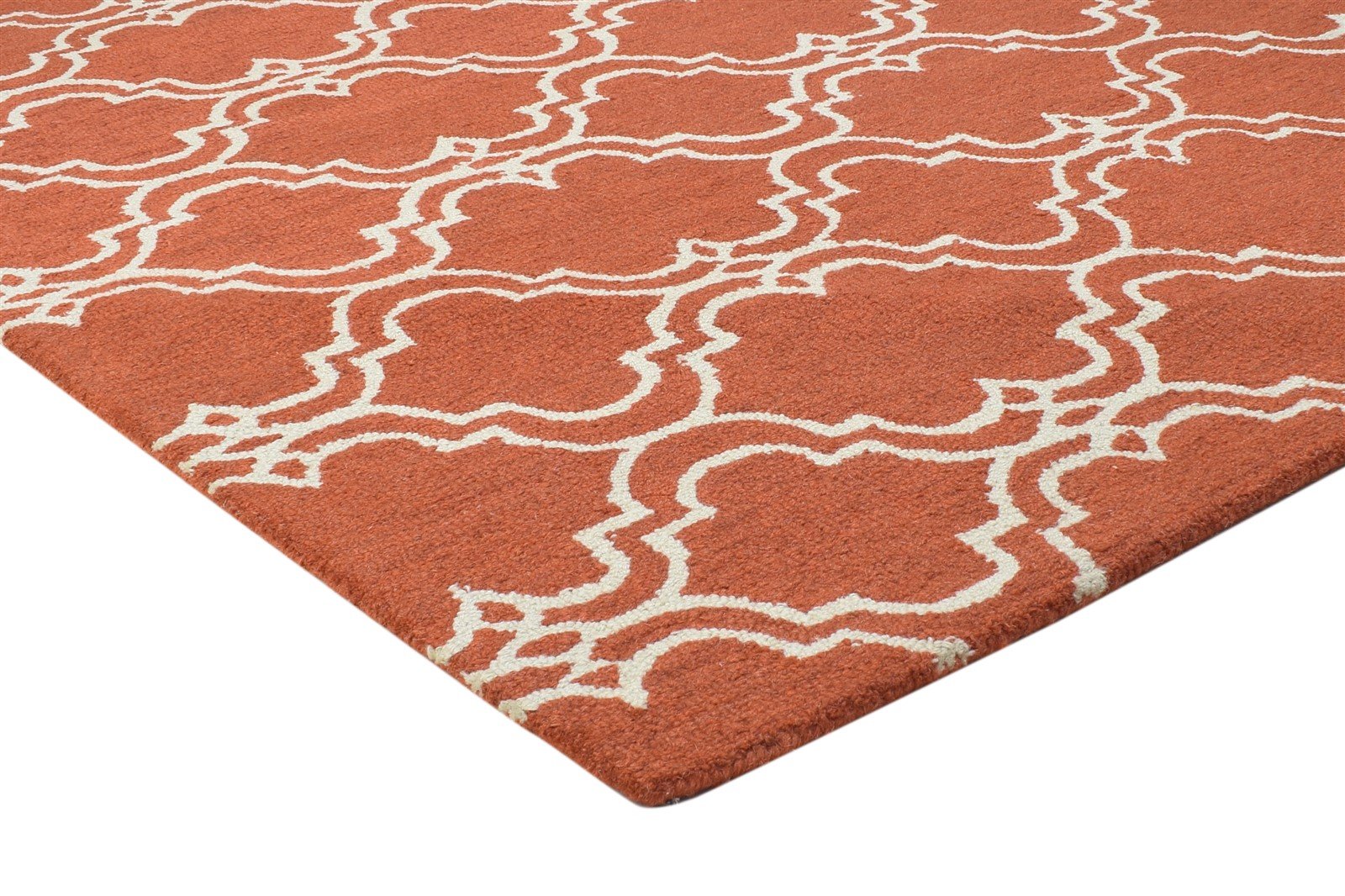 100% Wool Orange Rug 4X6 Modern Hand Tufted Moroccan Trellis Room Size Carpet 