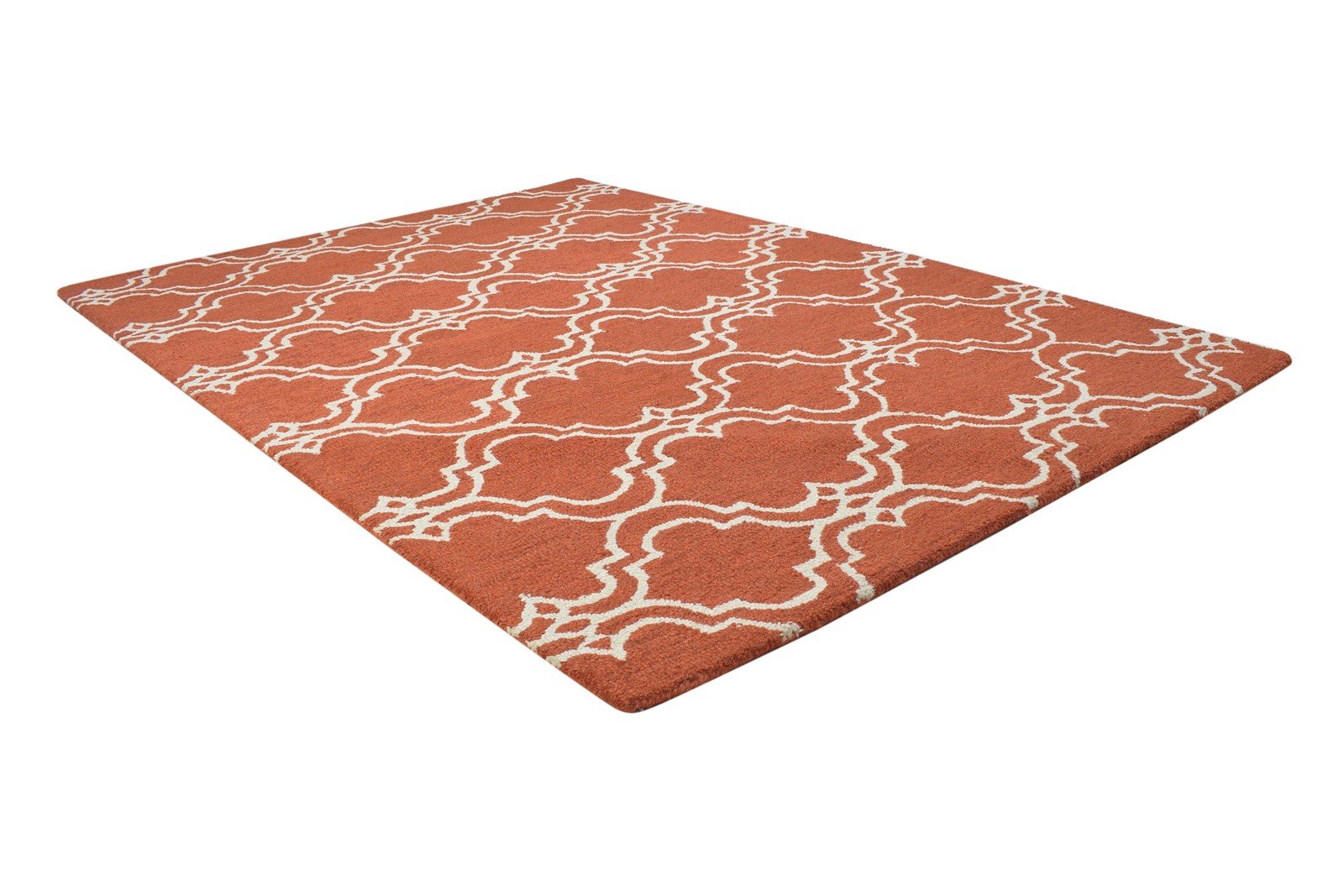 100% Wool Orange Rug 4X6 Modern Hand Tufted Moroccan Trellis Room Size Carpet 