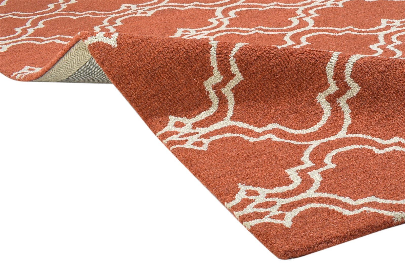 100% Wool Orange Rug 4X6 Modern Hand Tufted Moroccan Trellis Room Size Carpet 