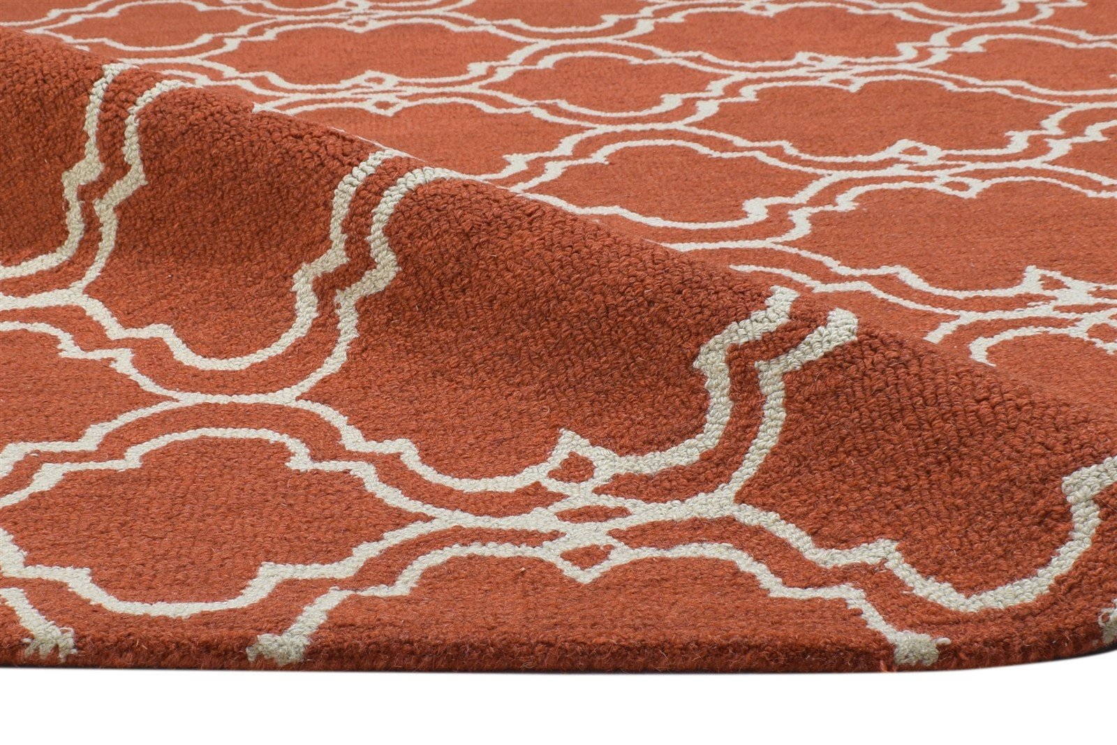 100% Wool Orange Rug 4X6 Modern Hand Tufted Moroccan Trellis Room Size Carpet 