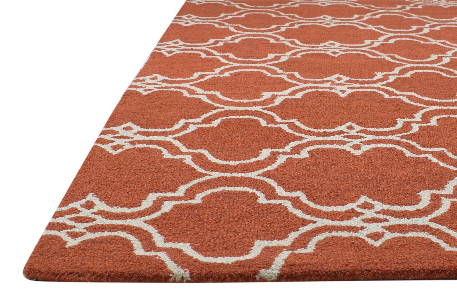 100% Wool Orange Rug 4X6 Modern Hand Tufted Moroccan Trellis Room Size Carpet 