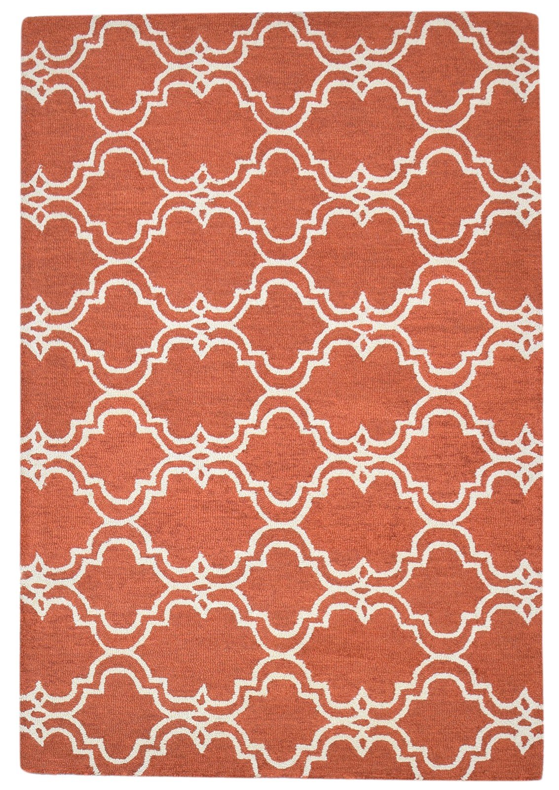 100% Wool Orange Rug 4X6 Modern Hand Tufted Moroccan Trellis Room Size Carpet 