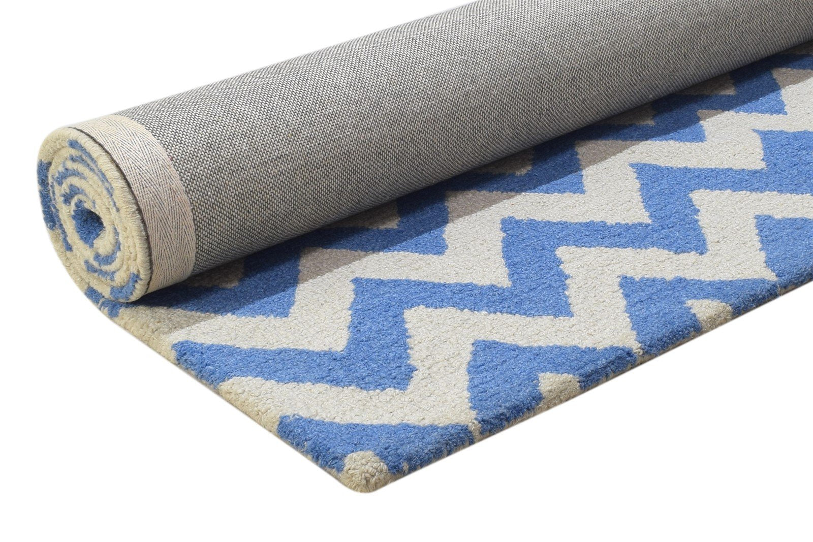 Wool Blue Rug 4' X 6' Modern Hand Tufted Scandinavian Chevron Room Size Carpet 