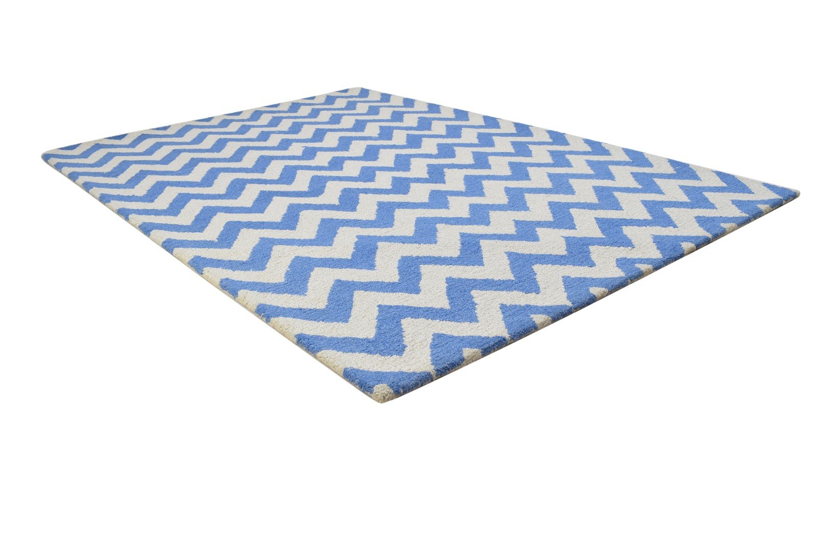 Wool Blue Rug 4' X 6' Modern Hand Tufted Scandinavian Chevron Room Size Carpet 