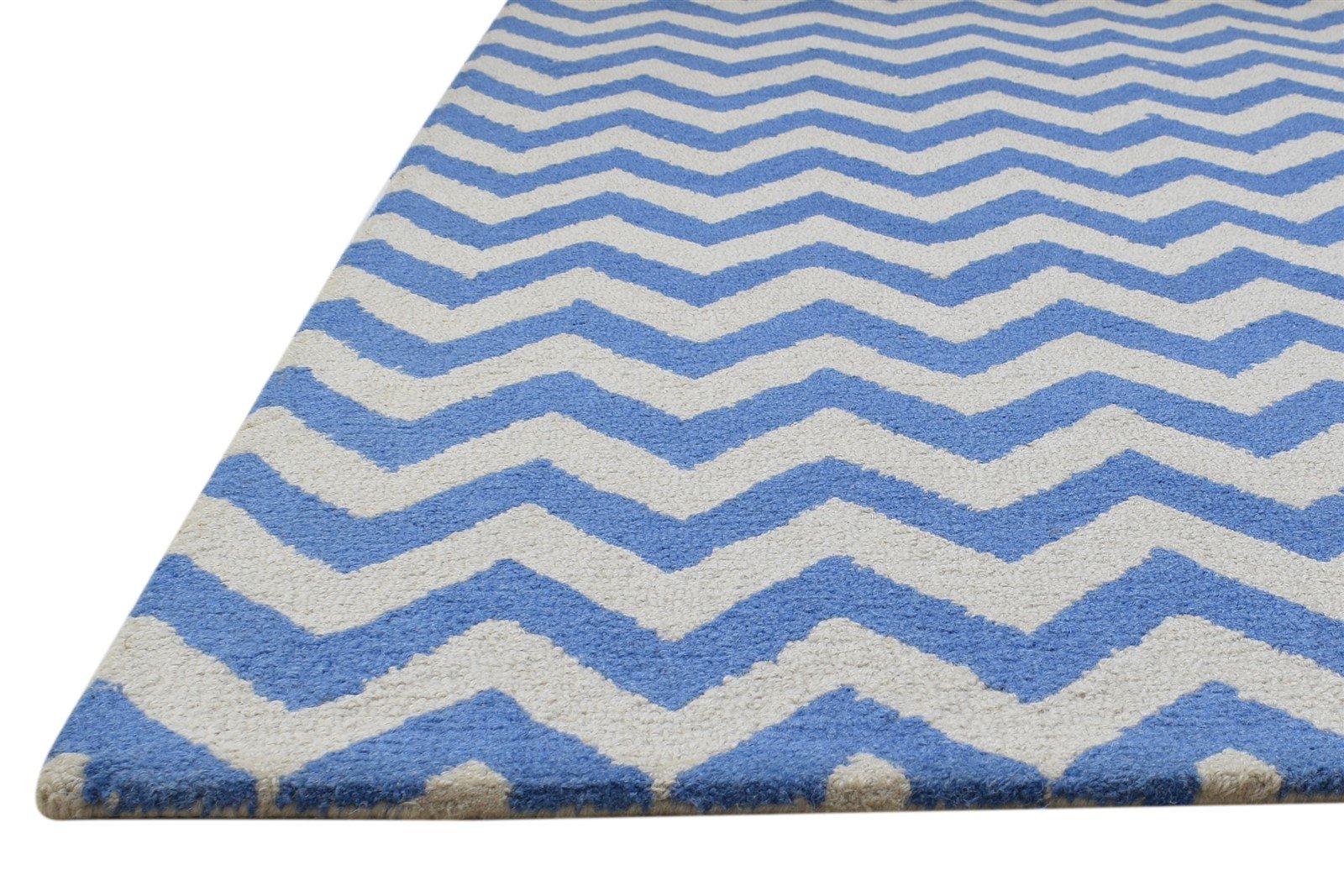 Wool Blue Rug 4' X 6' Modern Hand Tufted Scandinavian Chevron Room Size Carpet 