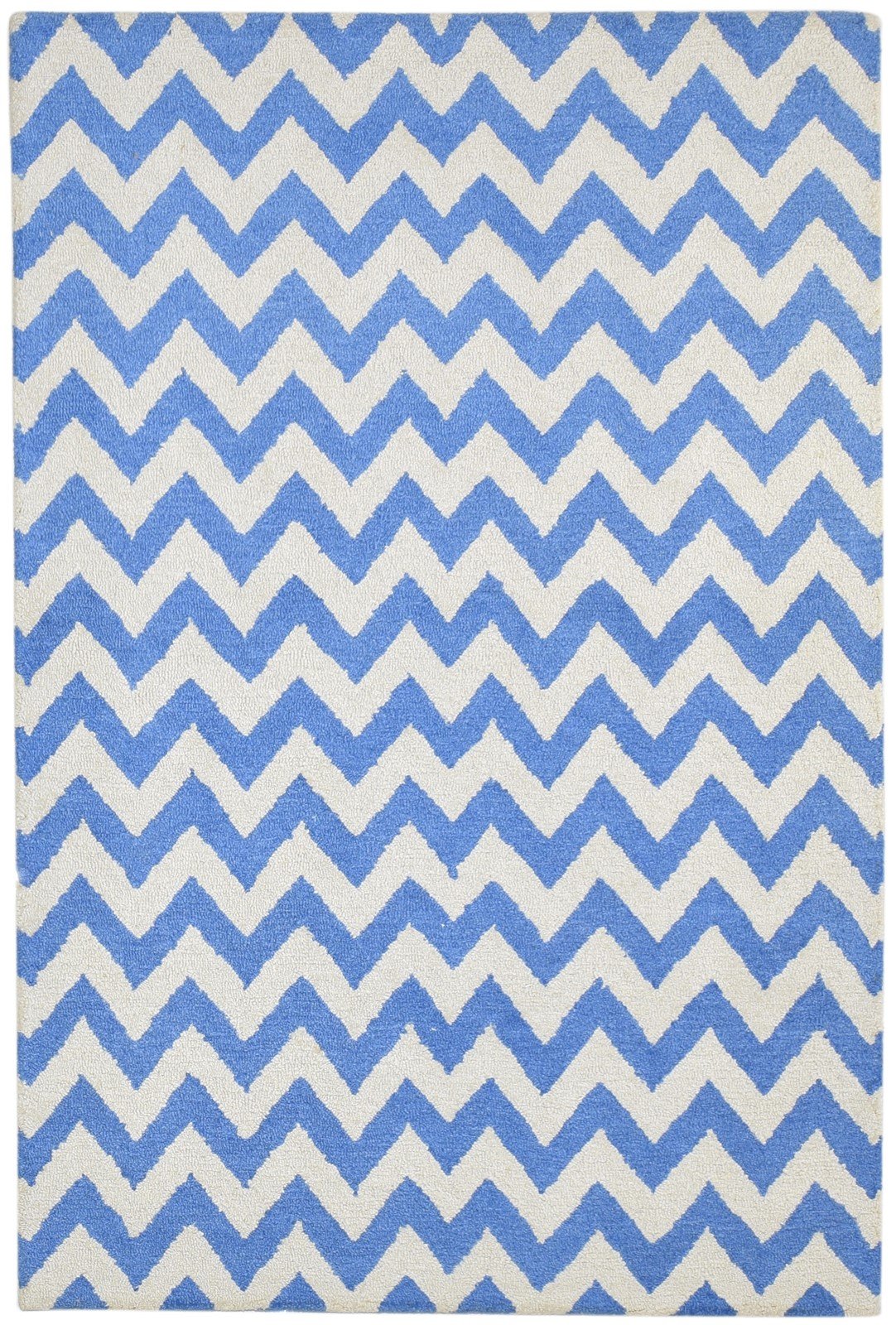 Wool Blue Rug 4' X 6' Modern Hand Tufted Scandinavian Chevron Room Size Carpet 