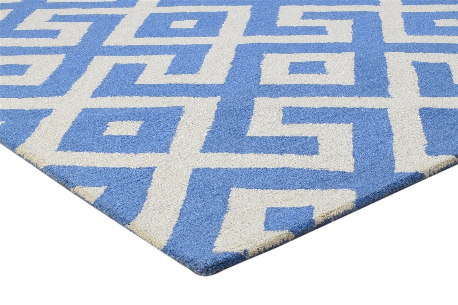 4' X 6' Rug Wool Blue Modern Hand Tufted Scandinavian Geometric Room Size Carpet 