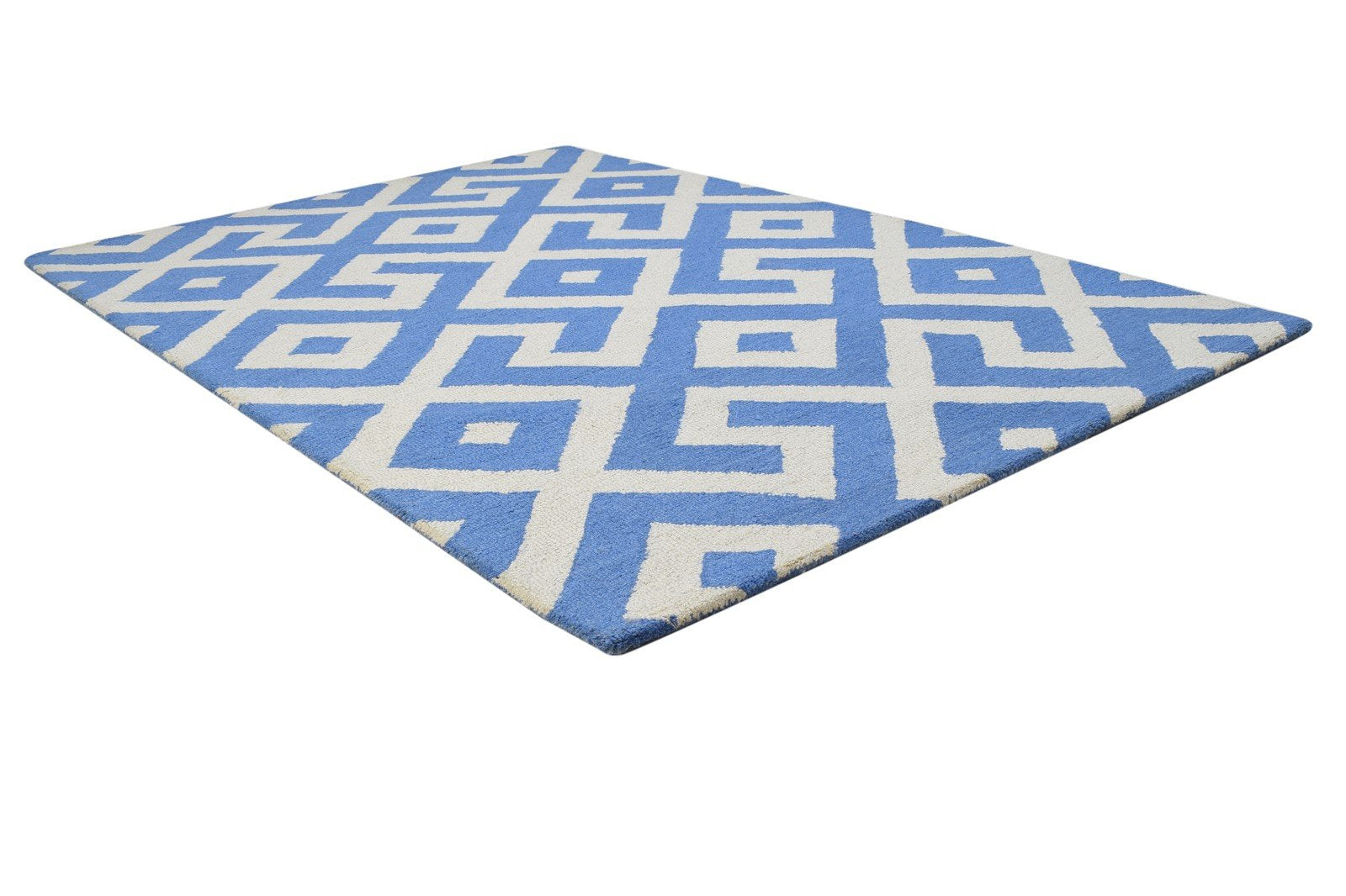 4' X 6' Rug Wool Blue Modern Hand Tufted Scandinavian Geometric Room Size Carpet 