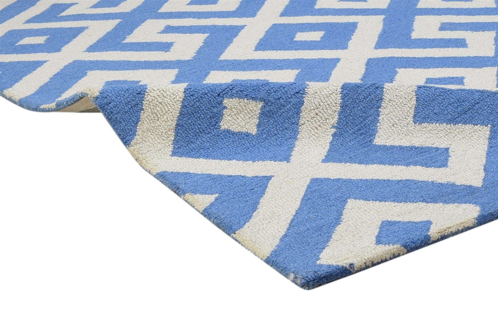 4' X 6' Rug Wool Blue Modern Hand Tufted Scandinavian Geometric Room Size Carpet 