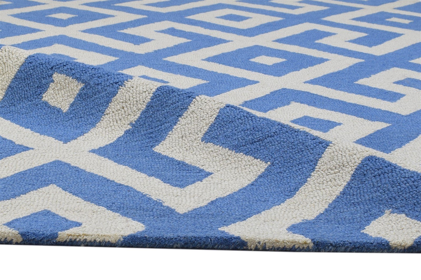 4' X 6' Rug Wool Blue Modern Hand Tufted Scandinavian Geometric Room Size Carpet 