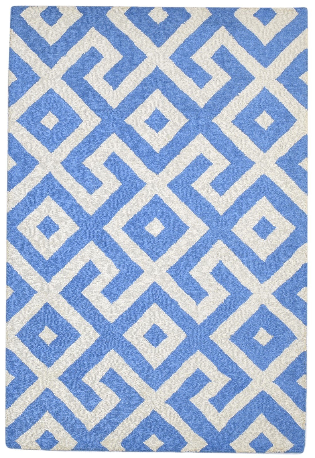 4' X 6' Rug Wool Blue Modern Hand Tufted Scandinavian Geometric Room Size Carpet 