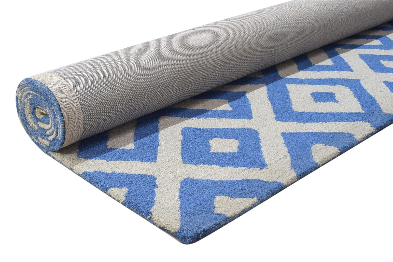 Blue Wool Rug 8' X 10' Modern Hand Tufted Scandinavian Geometric Large Carpet 