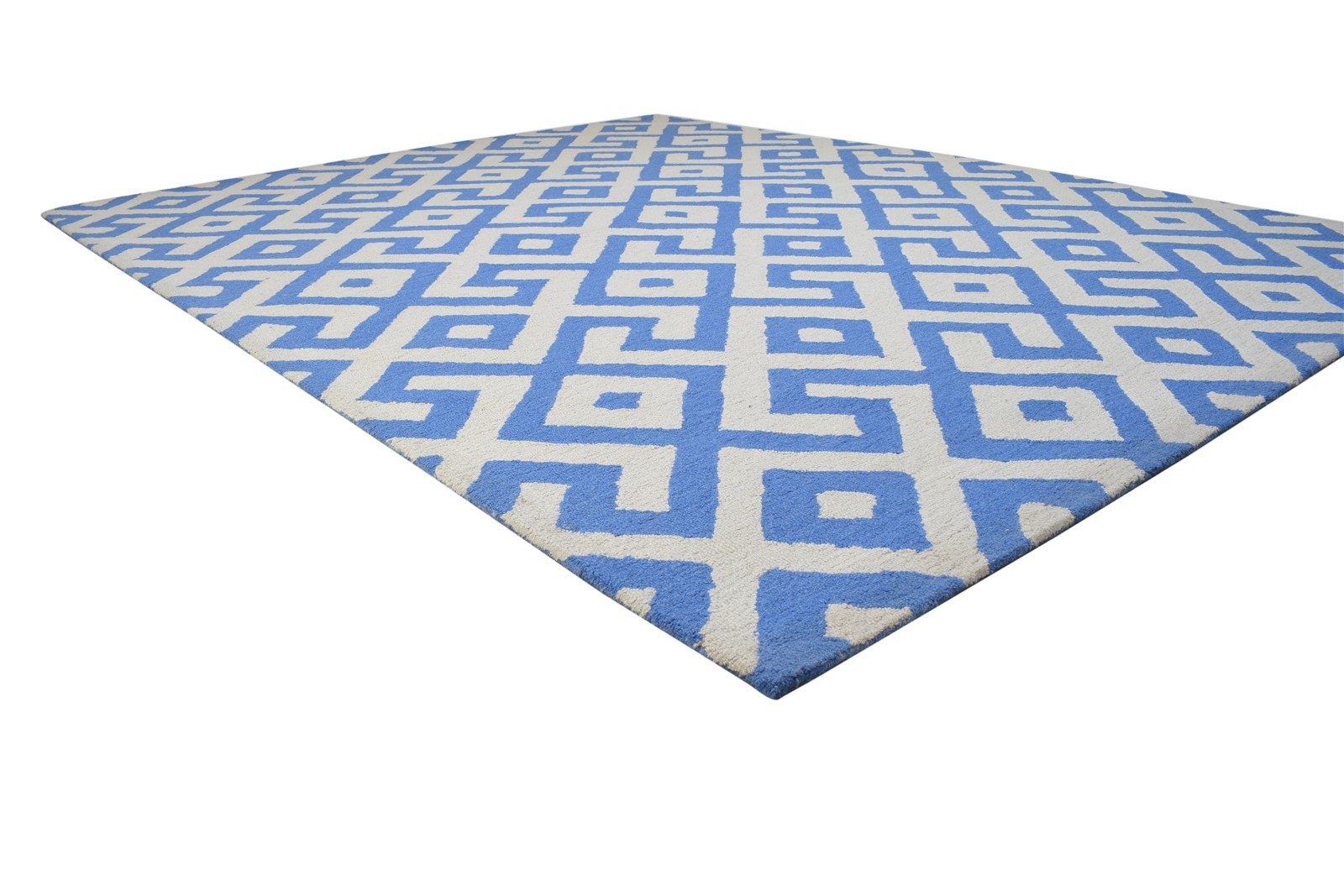 Blue Wool Rug 8' X 10' Modern Hand Tufted Scandinavian Geometric Large Carpet 