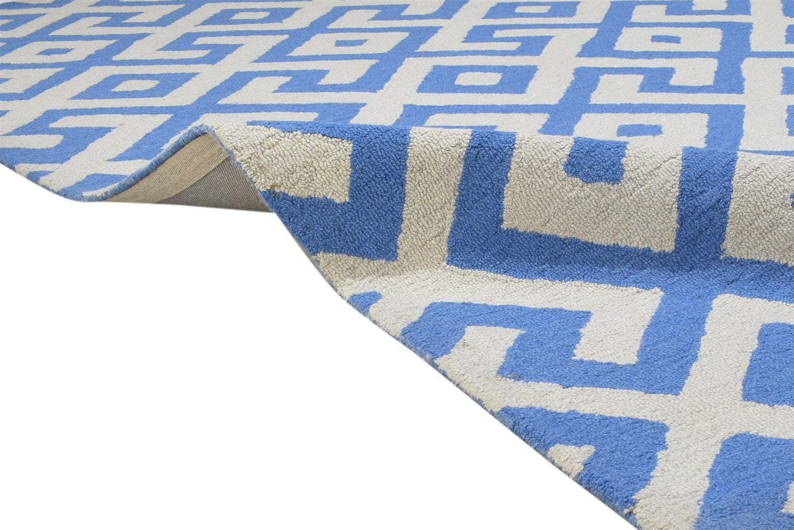 Blue Wool Rug 8' X 10' Modern Hand Tufted Scandinavian Geometric Large Carpet 