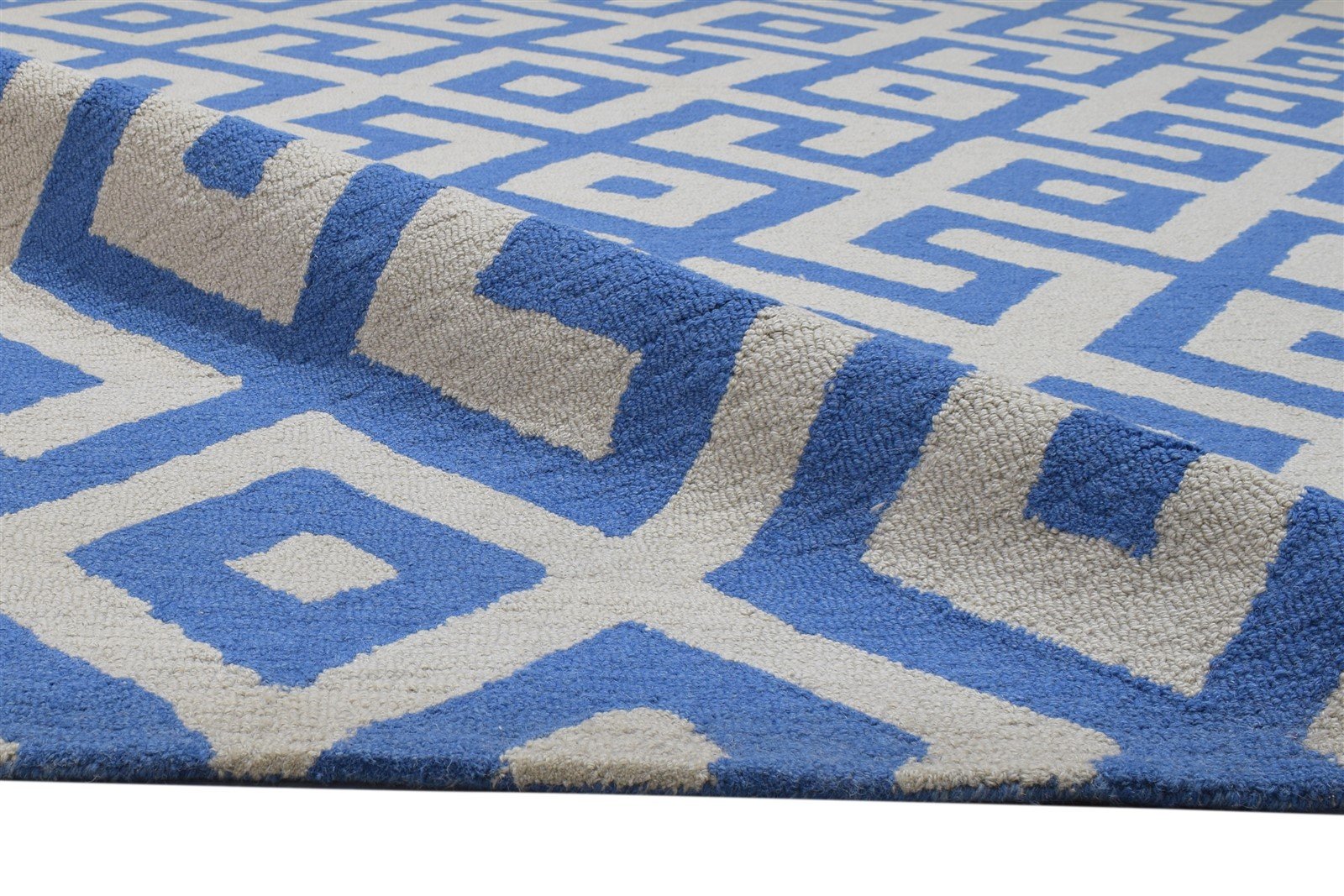 Blue Wool Rug 8' X 10' Modern Hand Tufted Scandinavian Geometric Large Carpet 