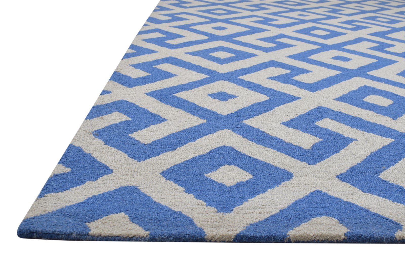 Blue Wool Rug 8' X 10' Modern Hand Tufted Scandinavian Geometric Large Carpet 