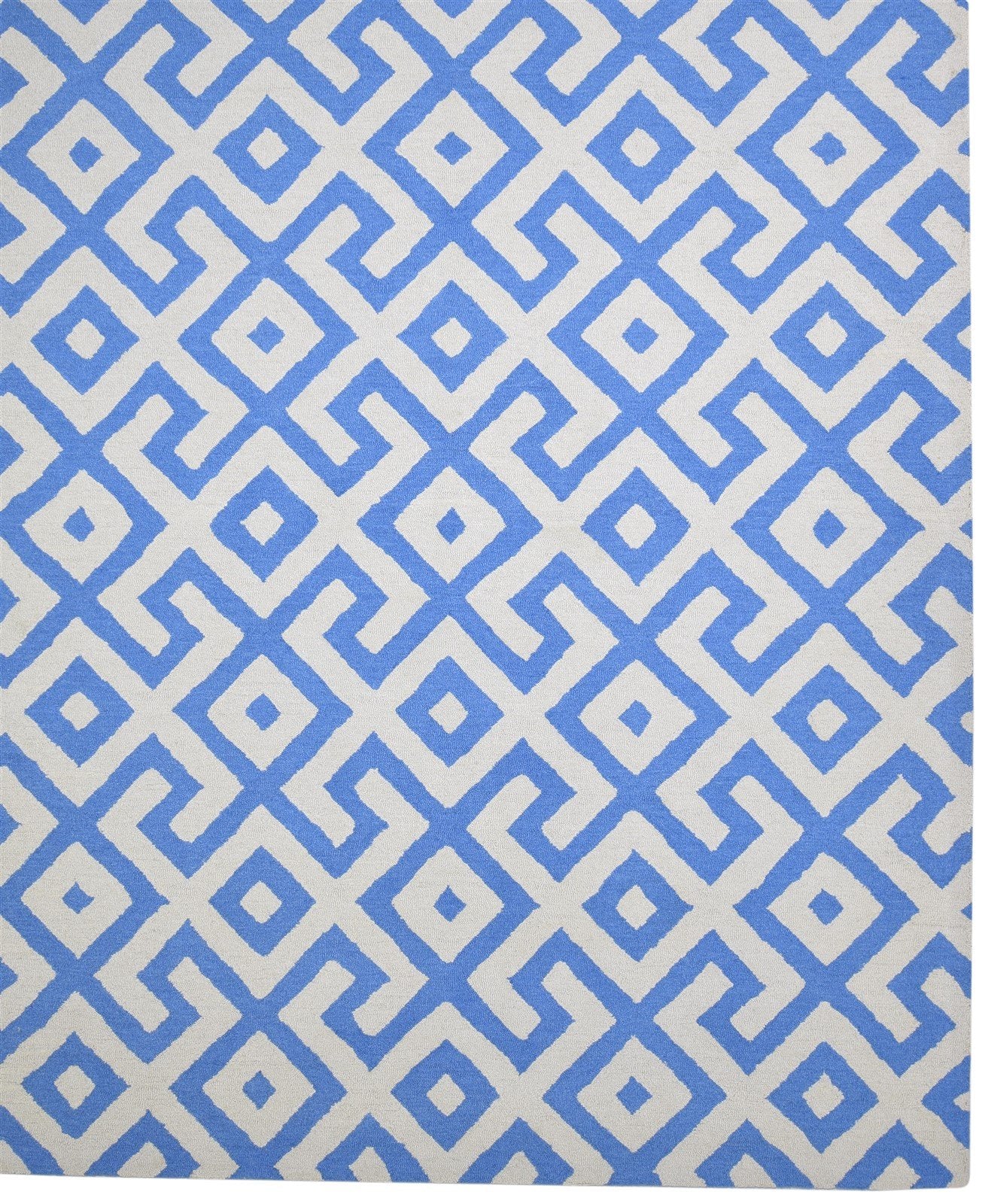 Blue Wool Rug 8' X 10' Modern Hand Tufted Scandinavian Geometric Large Carpet 