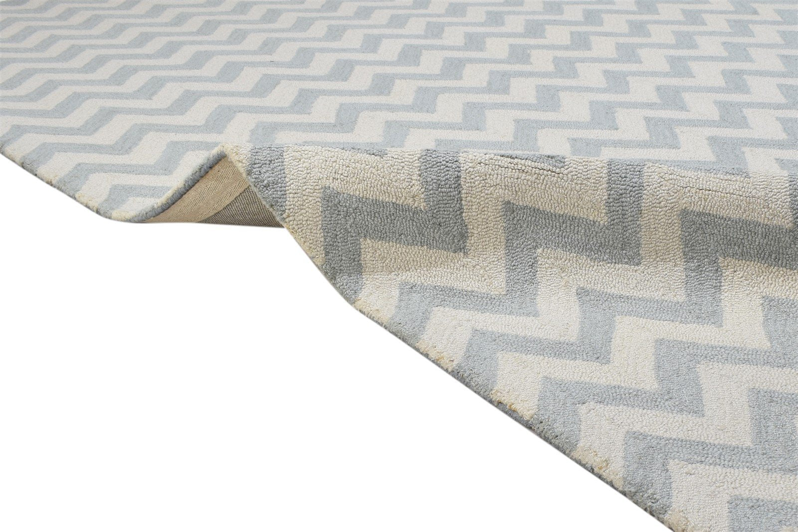 Hand Tufted Grey Wool Rug 8' X 10' Modern Scandinavian Chevron Large Carpet 