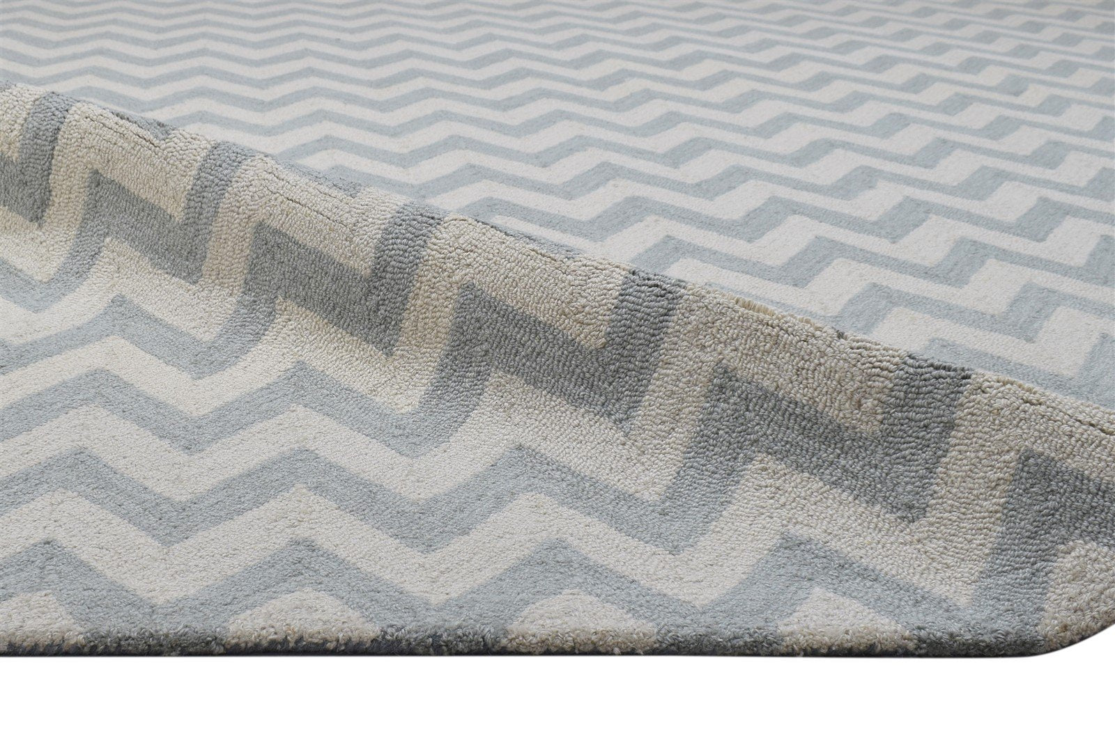 Hand Tufted Grey Wool Rug 8' X 10' Modern Scandinavian Chevron Large Carpet 