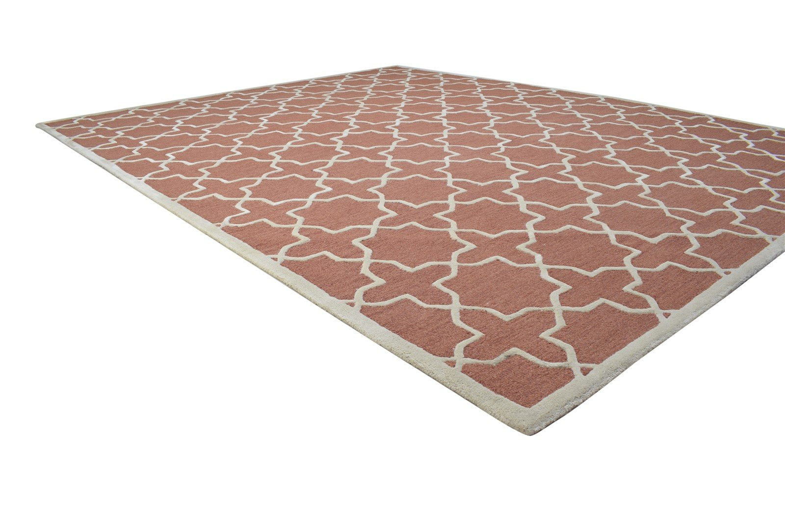 Wool Rust Rug 8' X 10' Modern Hand Tufted Moroccan Geometric Large Carpet 