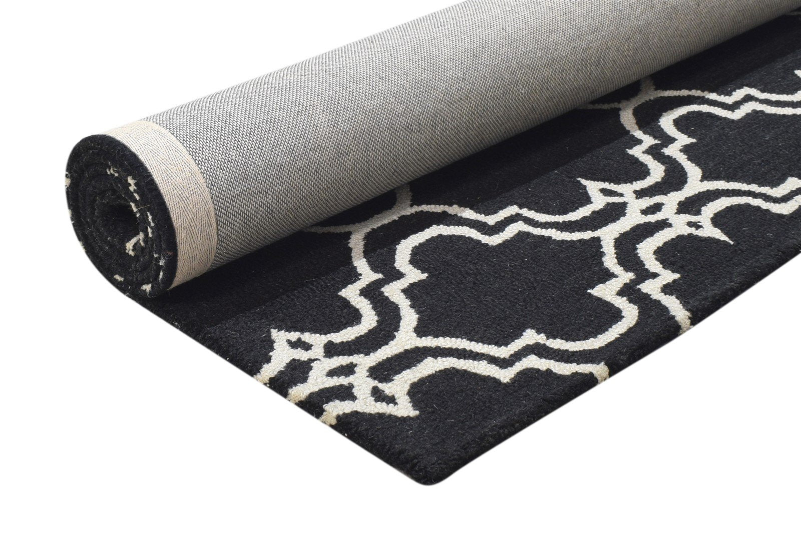 Black Wool Rug 4' X 6' Modern Hand Tufted Moroccan Trellis Room Size Carpet 